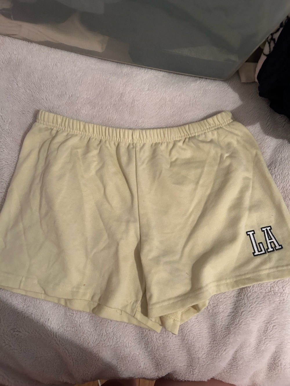 Forever 21 Pale Yellow Fleece Shorts with Embroidered Logo
